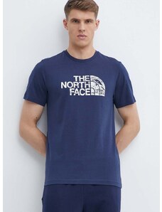 Bavlněné tričko The North Face tmavomodrá barva, s potiskem, NF0A87NX8K21