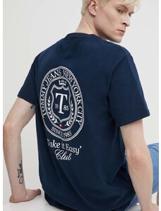 Bavlněné tričko Tommy Jeans tmavomodrá barva, s aplikací, DM0DM18578