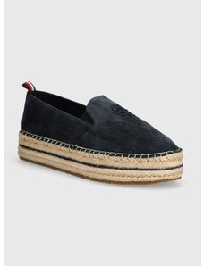 Semišové espadrilky Tommy Hilfiger TH EMBROIDERED SUEDE FLATFORM tmavomodrá barva, na platformě, FW0FW07695