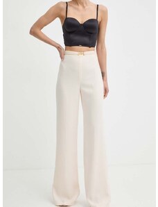 Kalhoty Elisabetta Franchi dámské, béžová barva, jednoduché, high waist, PA05342E2
