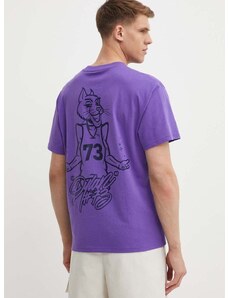 Bavlněné tričko Puma fialová barva, s potiskem, 625271