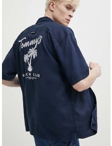 Košile Tommy Jeans pánská, tmavomodrá barva, relaxed, DM0DM18945