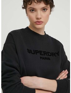 Bavlněná mikina Superdry dámská, černá barva, s potiskem