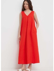 Lněné šaty United Colors of Benetton červená barva, maxi