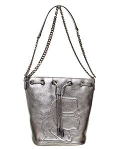 Karl Lagerfeld dámská kožená kabelka Bucked bag s logem stříbrná