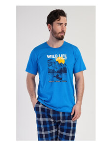 Gazzaz Pánské pyžamo kapri Wild life, barva modrá, 100% bavlna