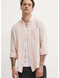 Lněná košile HUGO růžová barva, regular, s límečkem button-down, 50514162