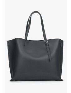 Women's Black Shopper Bag made with Premium Italian Leather Estro ER00115087