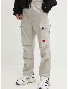 Bavlněné kalhoty HUGO šedá barva, jednoduché