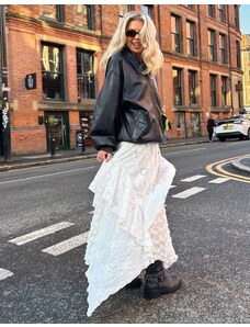 Labelrail x Daisy Birchall textured layered boho maxi skirt in white
