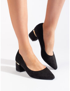 Shelvt Suede black low-heeled pumps