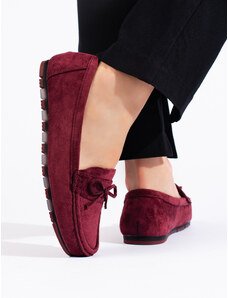 Shelvt Women's suede burgundy loafers