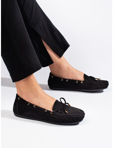 Shelvt Women's black suede loafers