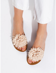 Shelvt Beige women's slippers with a flower
