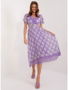 ITALY MODA Fialové vzorované midi šaty s páskem -viollet Vzory