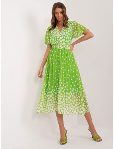 ITALY MODA Světle zelené midi šaty s puntíky a páskem -light green Vzory