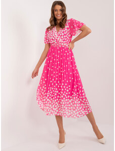 ITALY MODA Tmavě růžové midi šaty s puntíky a páskem --dark pink Vzory