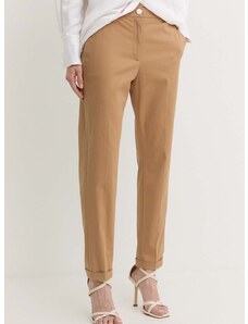Kalhoty BOSS dámské, béžová barva, jednoduché, high waist, 50490057