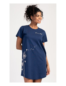 Vienetta Dámská noční košile s krátkým rukávem Pampeliška, barva tmavě modrá, 100% bavlna