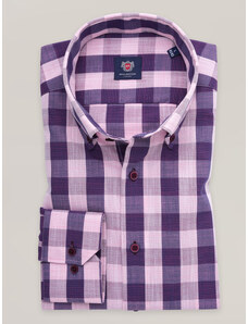 Willsoor Pánská kostkovaná slim fit košile ve fialové barvě 16825
