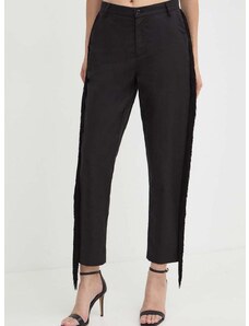 Kalhoty s příměsí lnu Pinko černá barva, střih chinos, high waist, 103619 A1XF