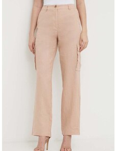Plátěné kalhoty United Colors of Benetton růžová barva, jednoduché, high waist