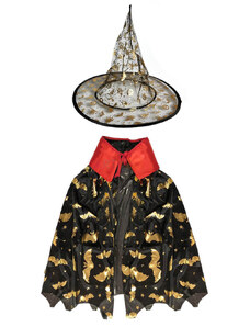Čarodějnický plášť s netopýry 60 cm + klobouk