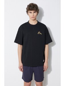 Bavlněné tričko Evisu Seagull Print + Kamon Appliqué Tee černá barva, 2ESHTM4TS7093
