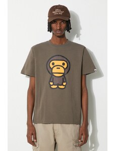 Bavlněné tričko A Bathing Ape Big Baby Milo Tee hnědá barva, s potiskem, 2J80110002