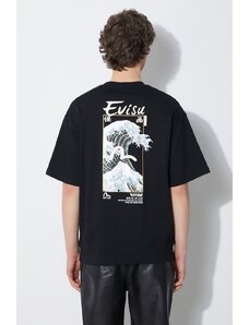 Bavlněné tričko Evisu Evisu & Wave Print SS Sweatshirt černá barva, s potiskem, 2ESHTM4WS7058