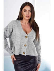 MladaModa Krátký vroubkovaný svetr s knoflíky model 2024-11 šedý