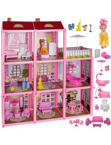 Kruzzel Velký vícebarevný domeček pro panenky s vybavením a terasou, plast + karton, 17/60/65 cm