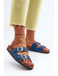 Kesi Dámské džínové pantofle na korkové platformě s ramínky, tmavě modrá Doretta