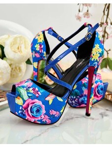 Ideal Shoes Royalfashion Dámské květinové lodičky Heloffer - Modrá