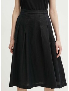Lněná sukně United Colors of Benetton černá barva, midi, áčková