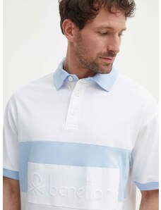 Bavlněné polo tričko United Colors of Benetton bílá barva, s aplikací