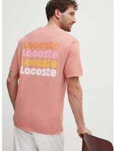 Bavlněné tričko Lacoste růžová barva, s potiskem