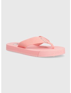 Žabky Tommy Jeans TJW SOPHISTICATED FLIP-FLOP dámské, růžová barva, na plochém podpatku, EN0EN02452