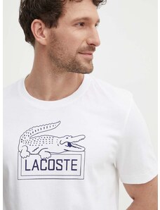 Tričko Lacoste béžová barva, s potiskem