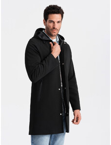 Ombre Men's hooded coat in fine pinstripe - black