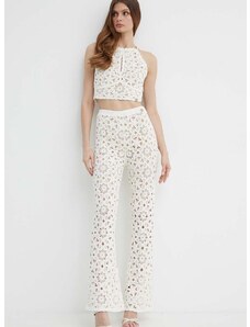 Bavlněné kalhoty Twinset béžová barva, zvony, high waist