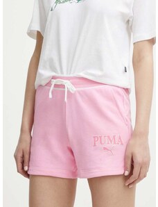 Kraťasy Puma SQUAD dámské, růžová barva, s potiskem, high waist, 678704