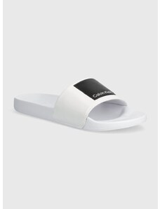 Pantofle Calvin Klein POOL SLIDE HF LOGO pánské, bílá barva, HM0HM01466