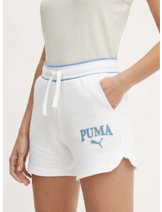 Kraťasy Puma SQUAD dámské, bílá barva, s potiskem, high waist, 678704