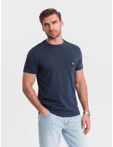 Ombre Clothing Trendy tričko s ozdobnou kapsou tmavě modré V10 TSCT-0109