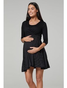 Happy Mama Těhotenské a kojící mini šat Wrap černé s jemným puntíkem