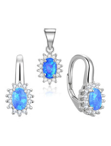 4U Stříbrná souprava šperků s modrým opálem a zirkony