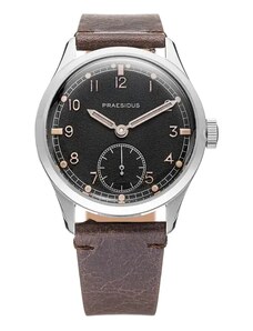 Praesidus Watches Stříbrné pánské hodinky Praesidus s koženým páskem DD-45 Patina Brown 38MM Automatic