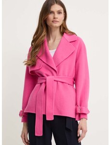 Vlněná bunda Liu Jo růžová barva, přechodná