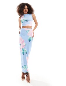 Murci exclusive column maxi skirt co-ord in blue peony-Multi